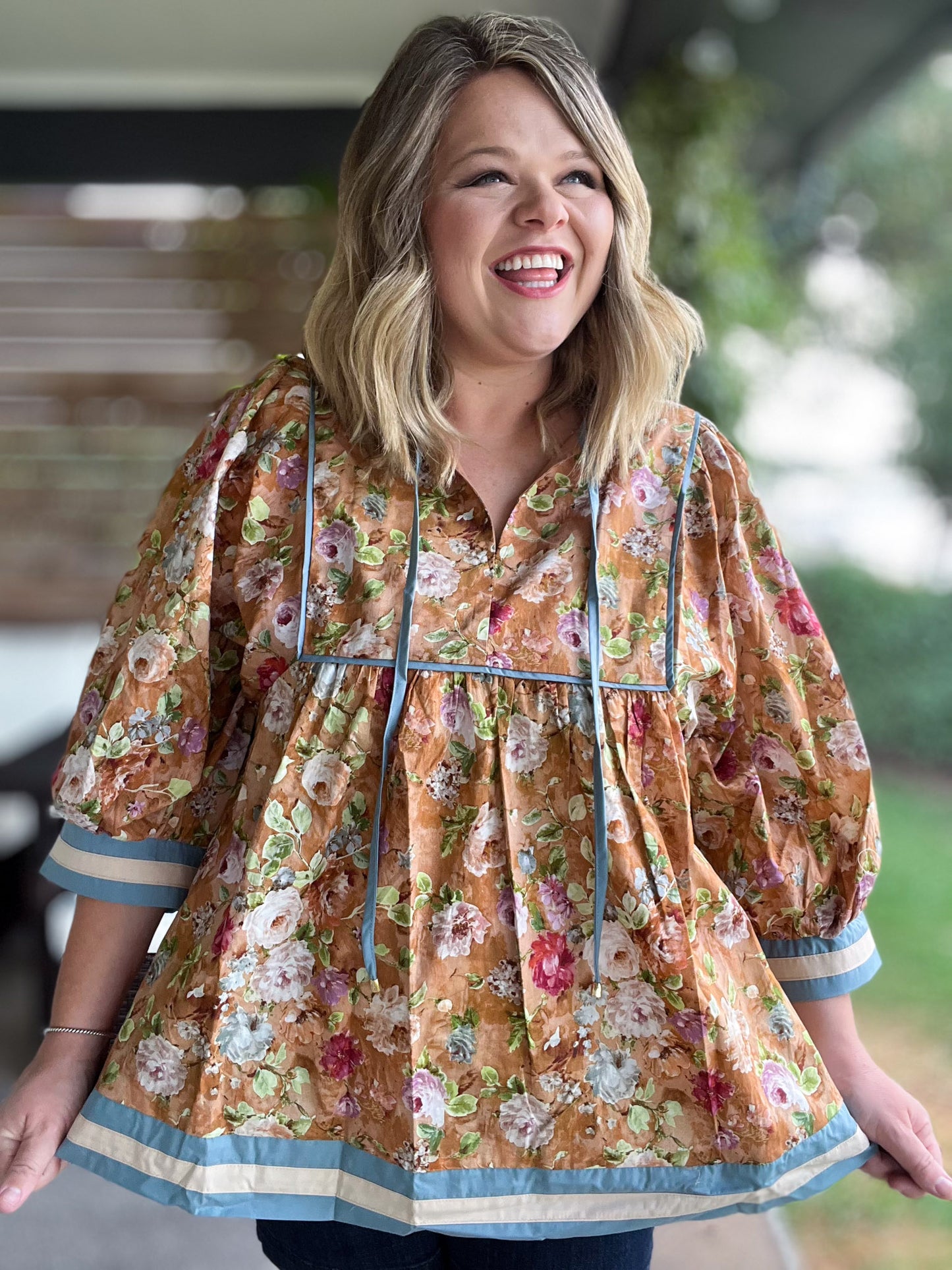 Whimsy Wisteria Curvy Terra Cotta Floral Top