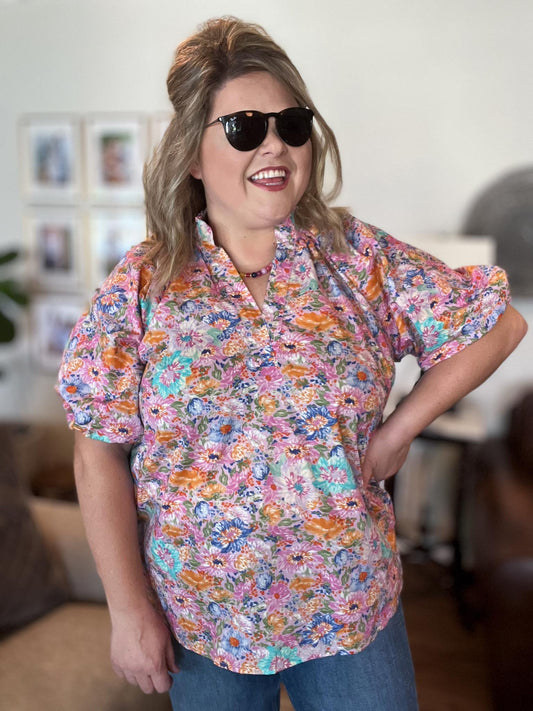 Wildflower Whimsy Curvy Peony Mix Floral Top