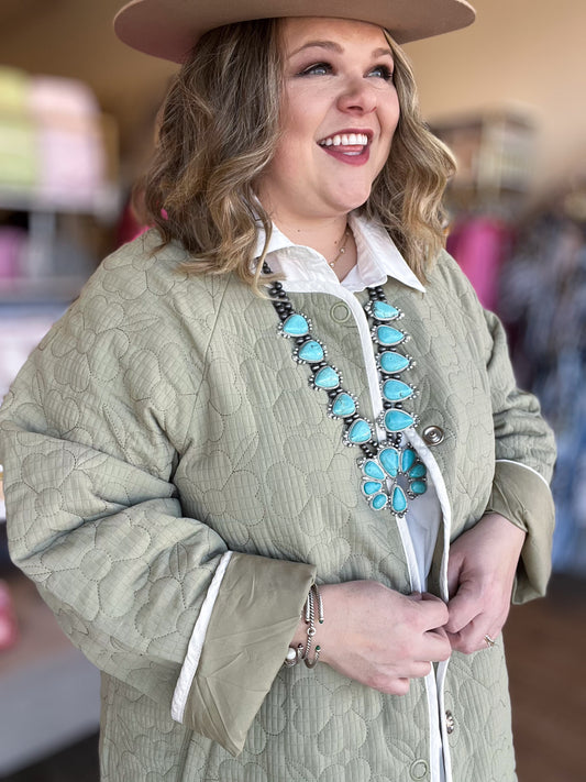 Willow Whisper Plus-Size Long Quilted Jacket