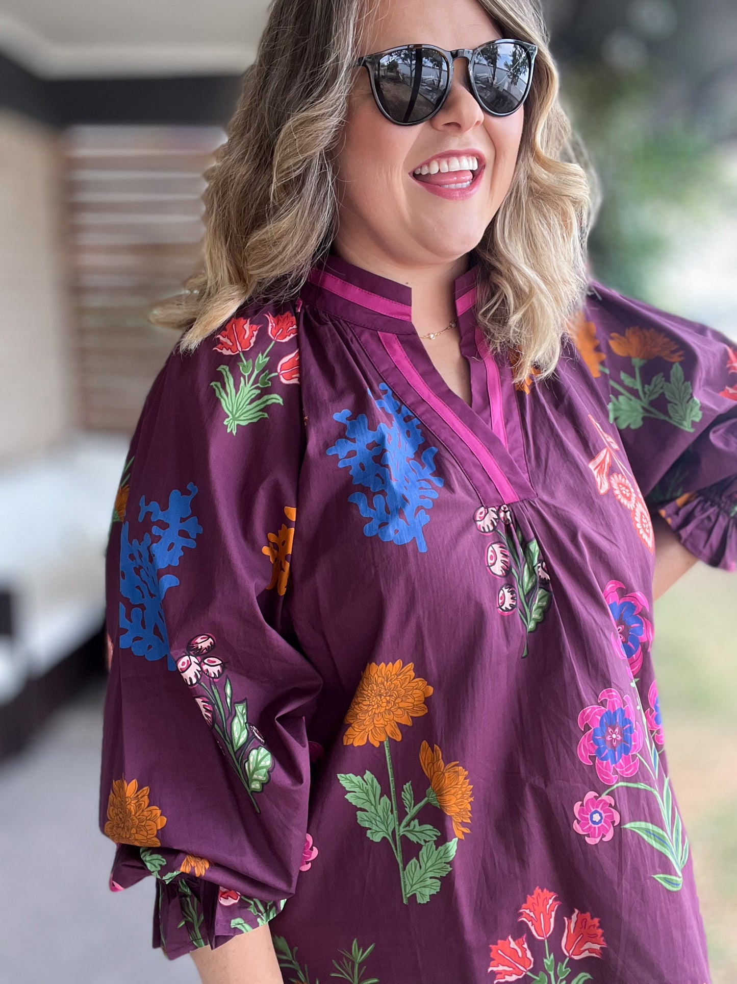 Wine About It Curvy Floral V-Neck Top