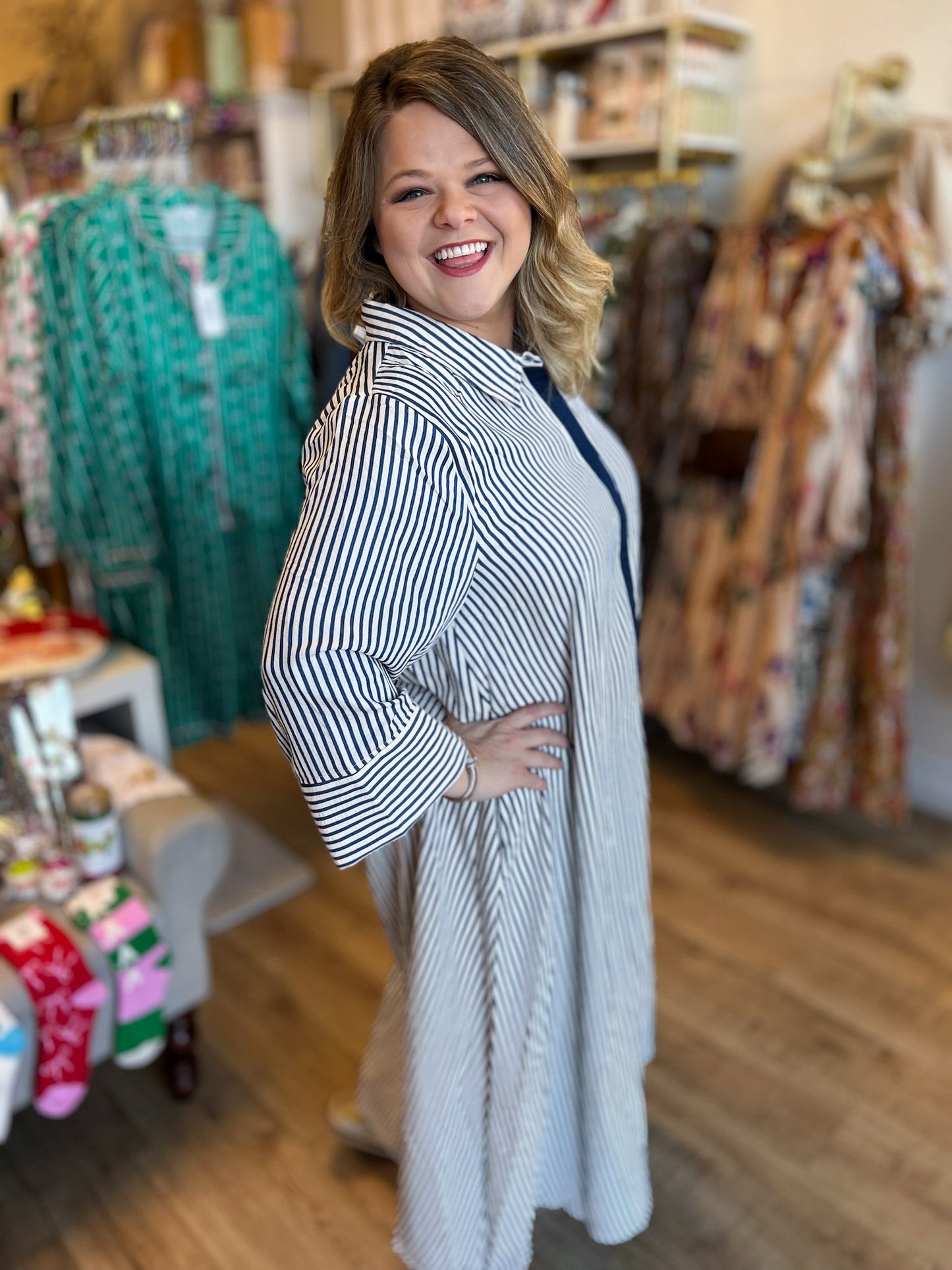 Winter Wonderland Curvy Indigo Stripe Maxi Dress