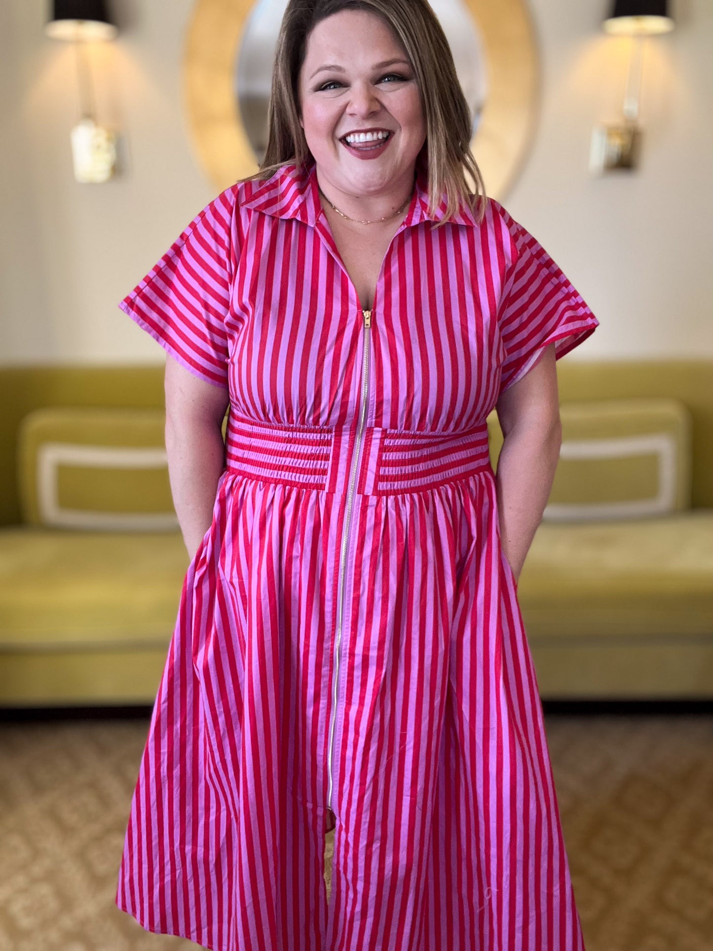 La Vida Loca Red & Pink Stripe Midi Dress