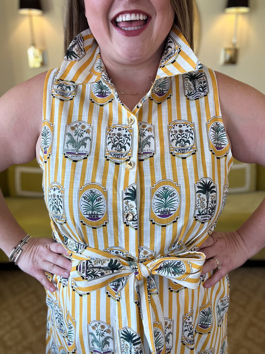 Wish You Were Here Curvy Striped Gold Midi Dress