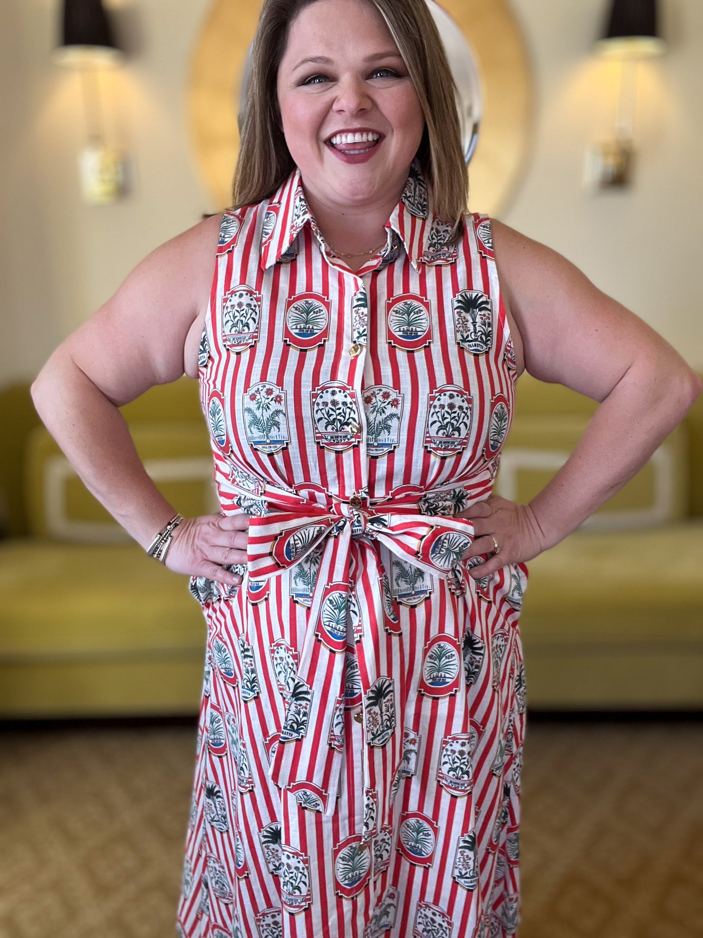 Wish You Were Here Curvy Striped Red Midi Dress