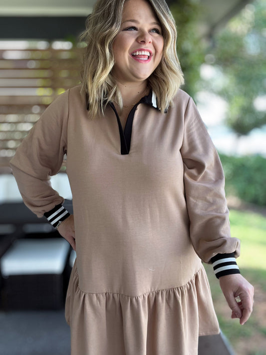 You Had Me at Machiatto Curvy Tan Dress