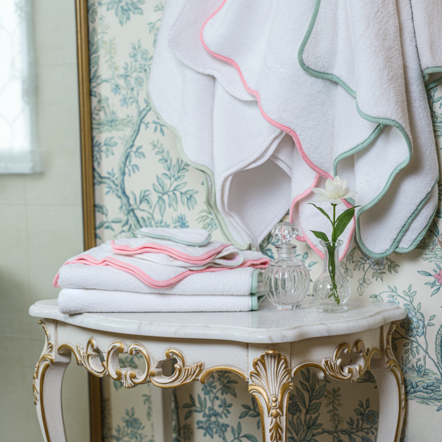 Blue Piping Scallop Luxury Cotton Hand Towel