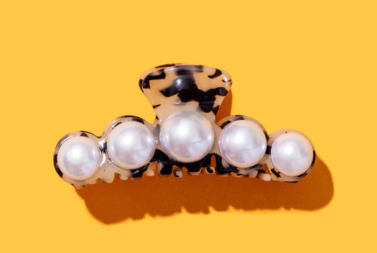 Large Tortoise + Pearl Claw Clip