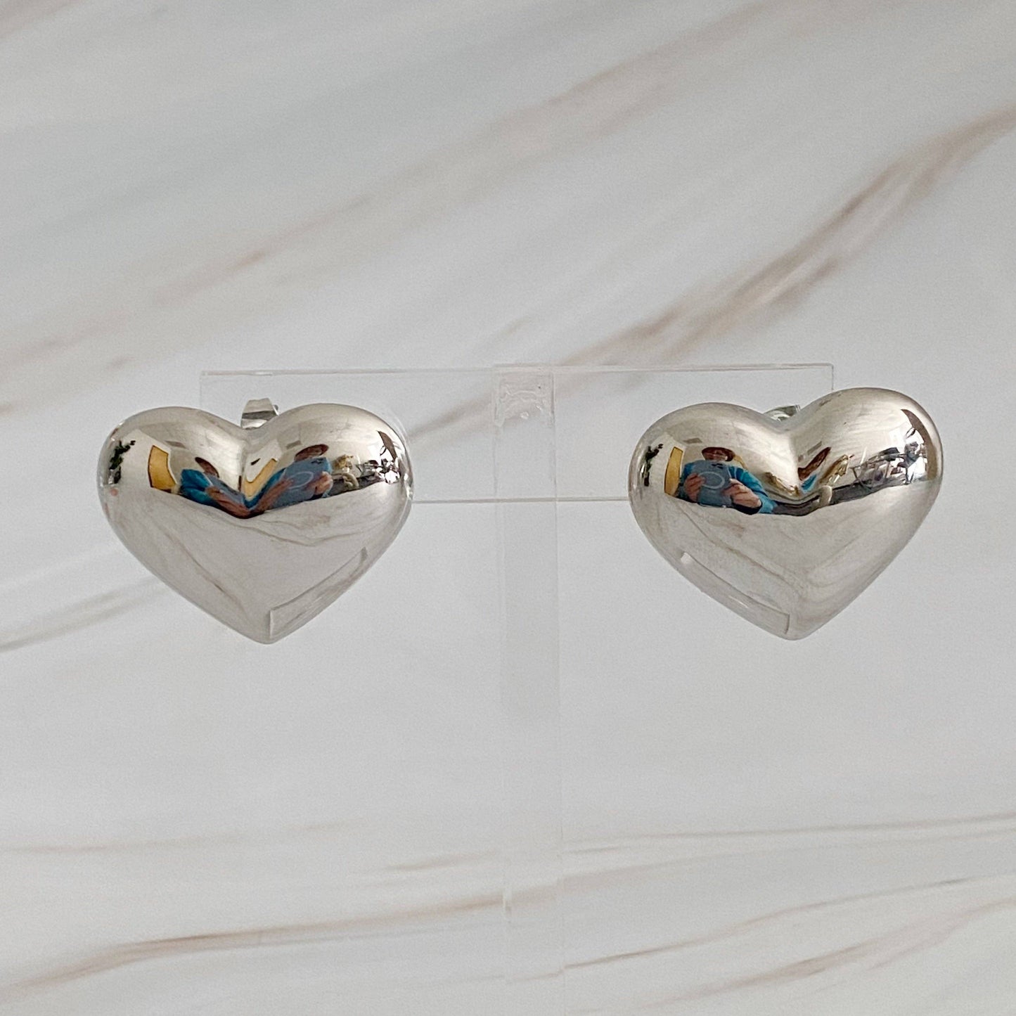 Silver Polished Heart Stud Earrings