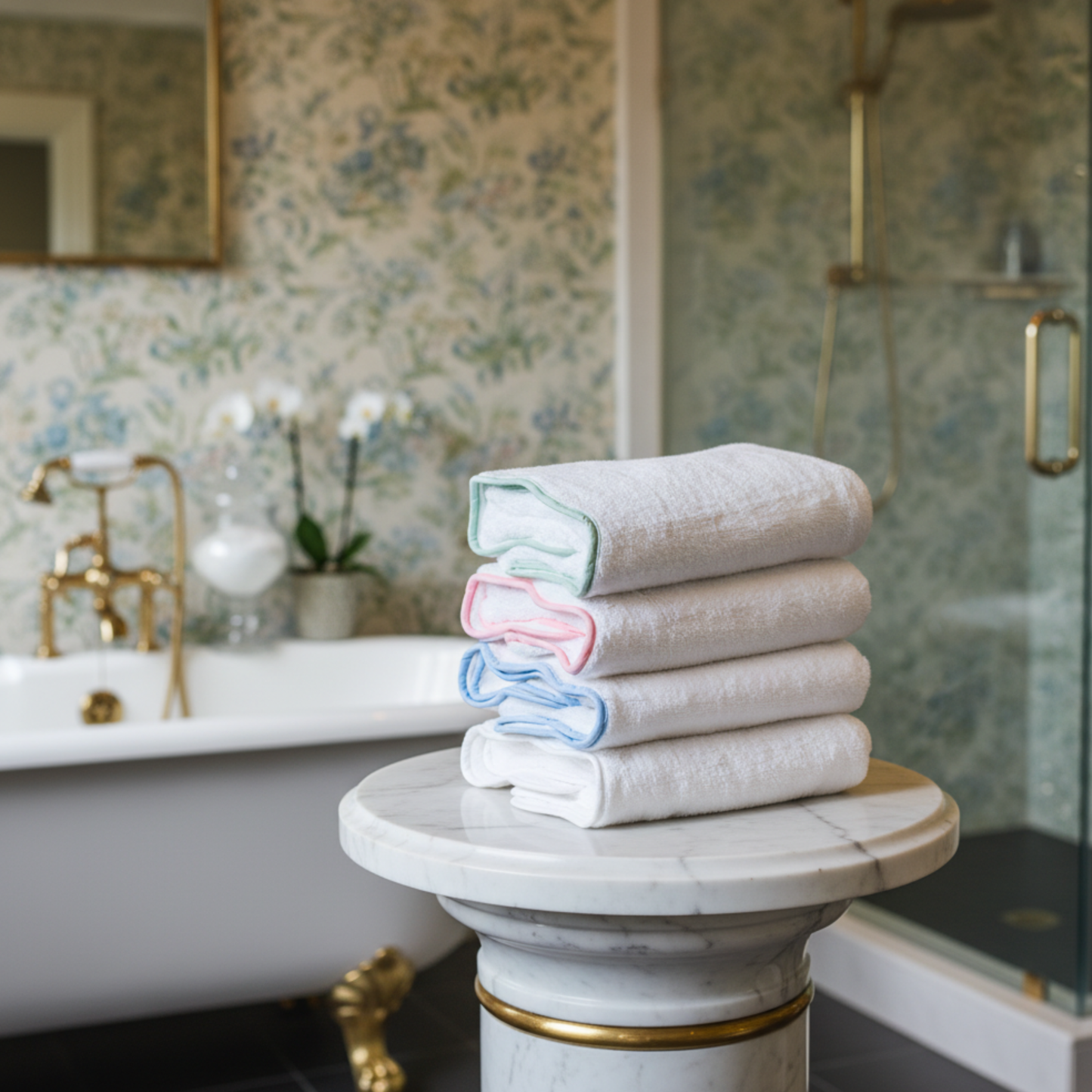 Pink Piping Scallop Luxury Cotton Hand Towel