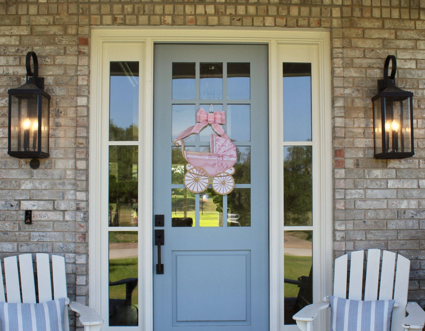 "Welcome Baby" Pink Carriage Door Hanger