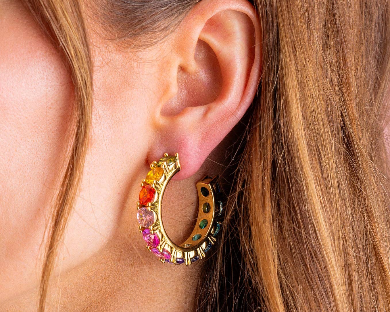 Elise Colorful Gem Hoop Earrings