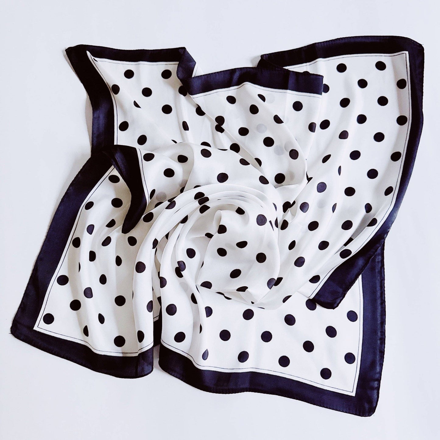 Black & White Polka Dot Silky Satin Square Scarf