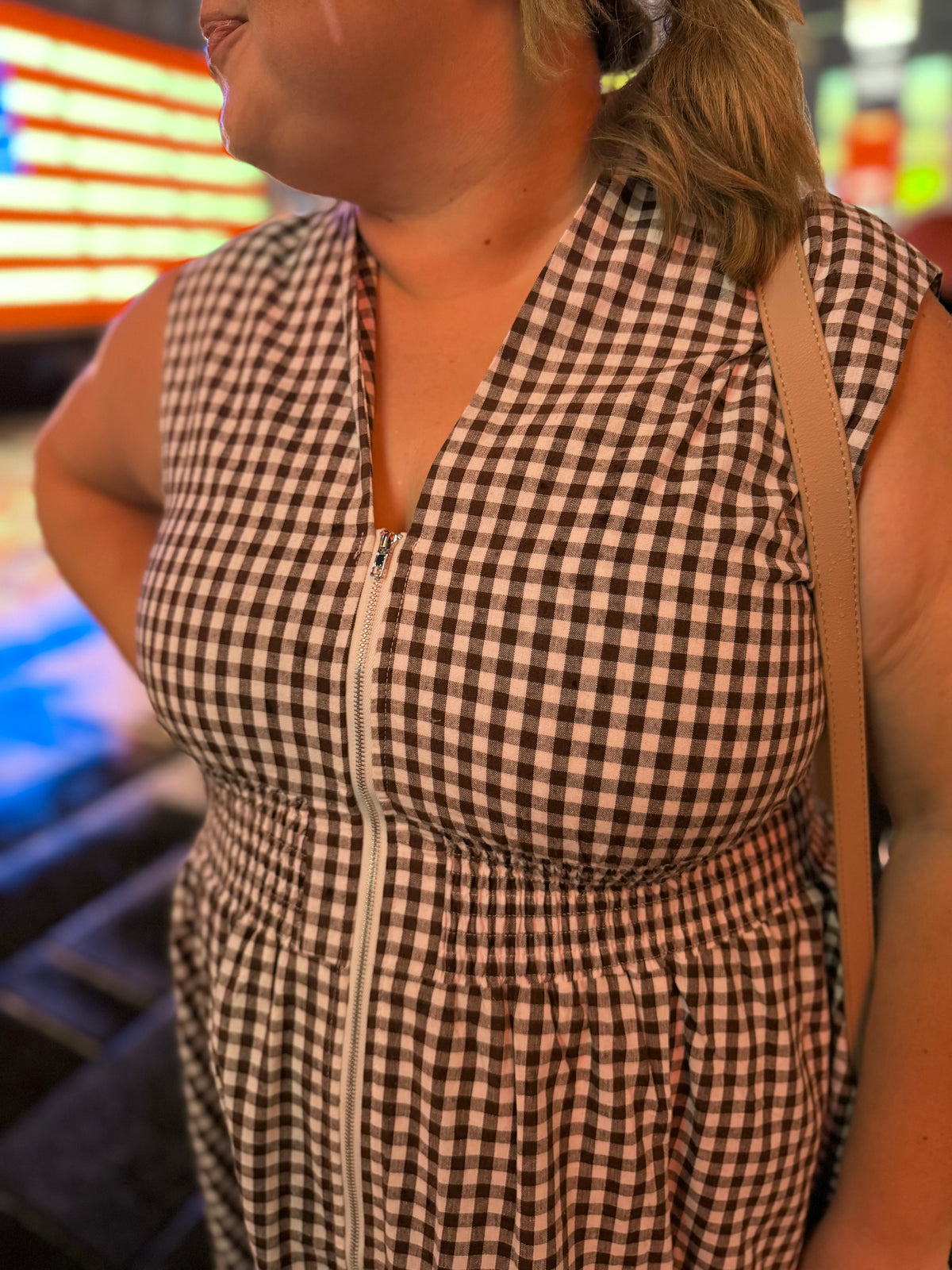 Juliet Check Curvy Brown Gingham Midi Dress