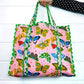 Pink Butterfly Print Large Quilted Tote Bag