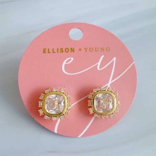 Luminous Crown Stud Earrings – Clear Stone with Sparkling Frame