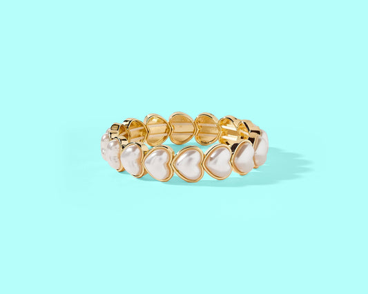 Pearl Hearts Enamel Stretch Bracelet