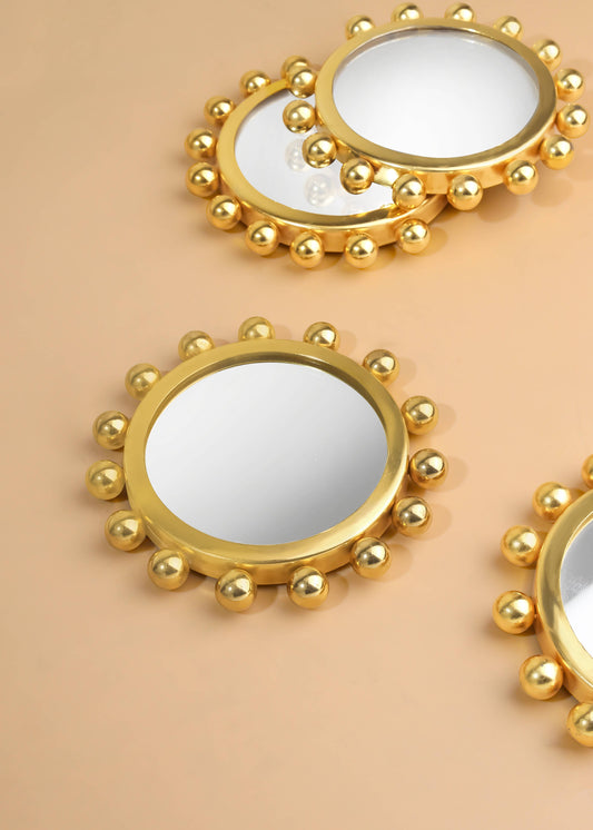 Astra Beaded Gold Mirror Coasters