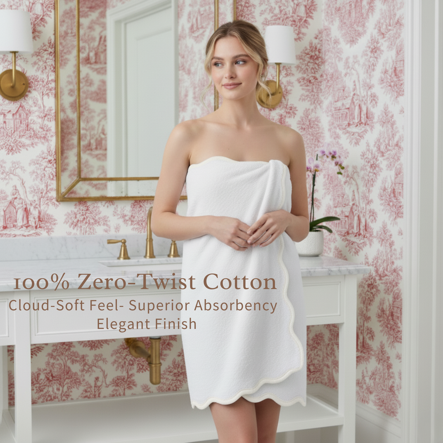 Luxury Cotton Hand Towels with Scallop Piping: Pink Piping / Hand Towel (4 Piece Set)