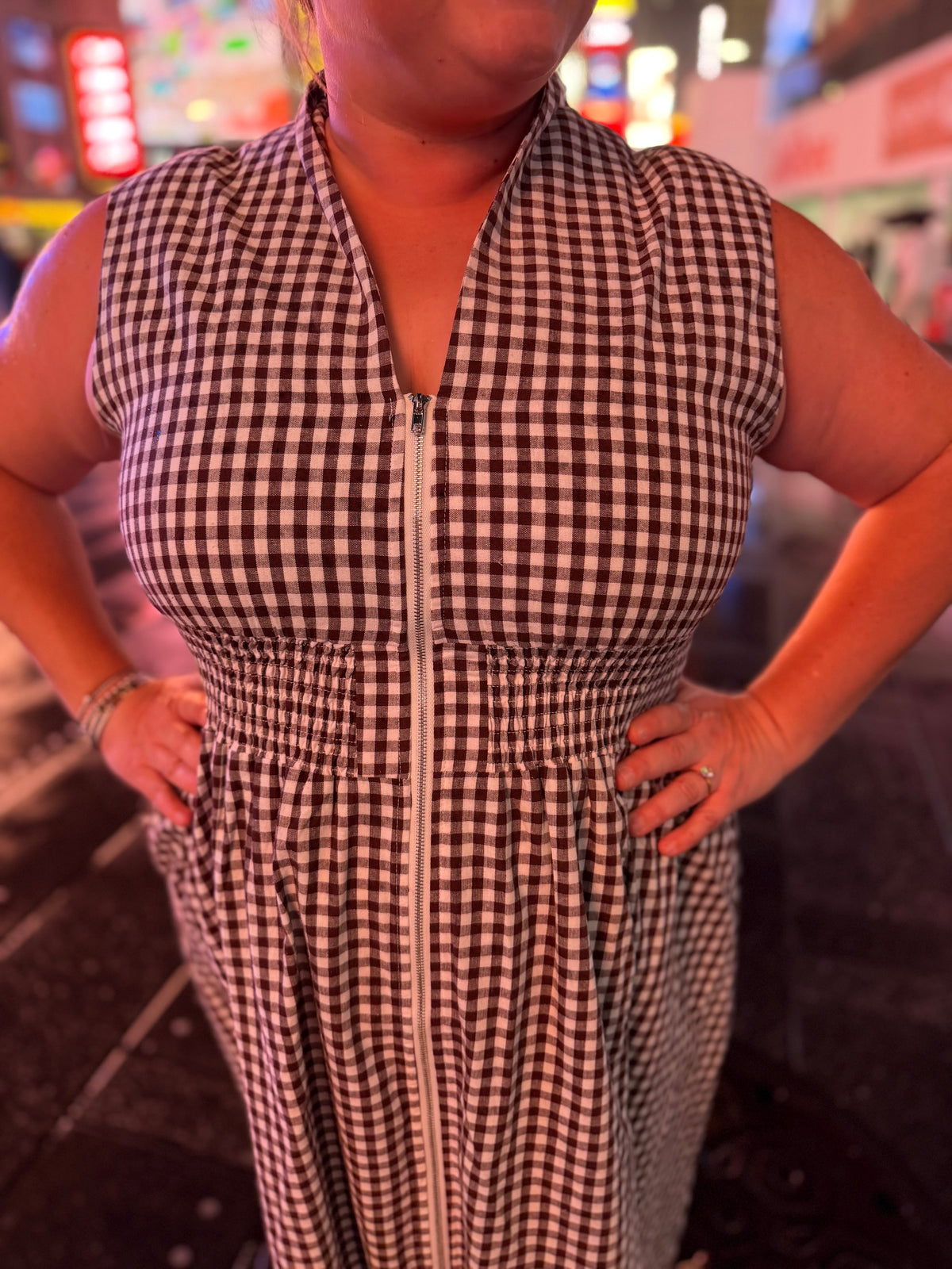Juliet Check Curvy Brown Gingham Midi Dress