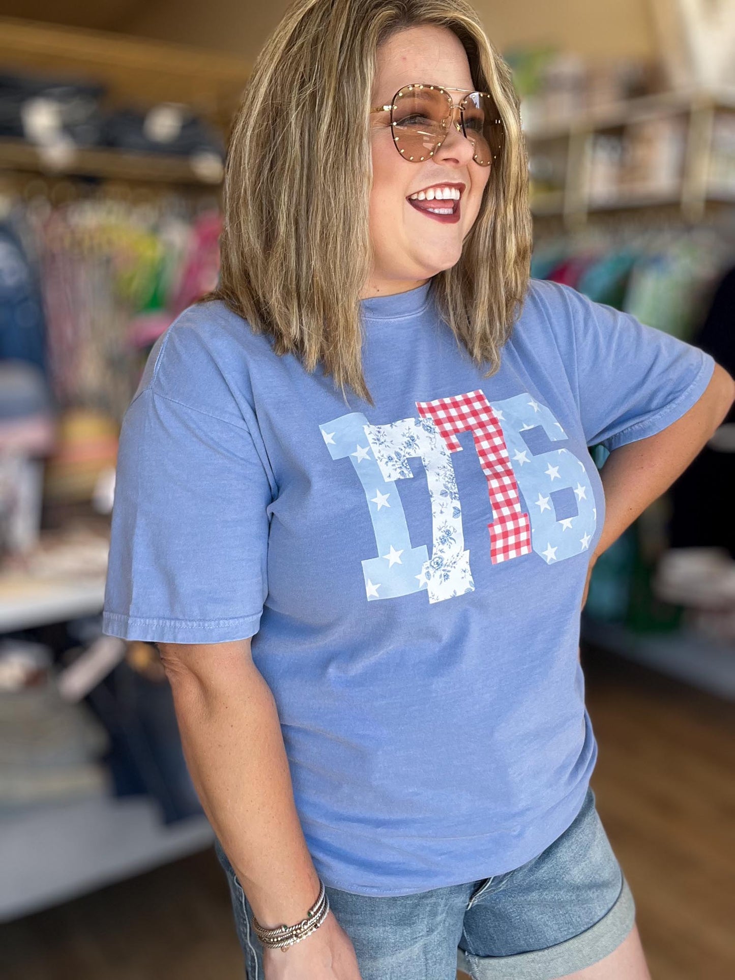 1776 Stars & Gingham Curvy Tee