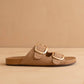 Almond Woven Slide with Oversized Gold Buckles
