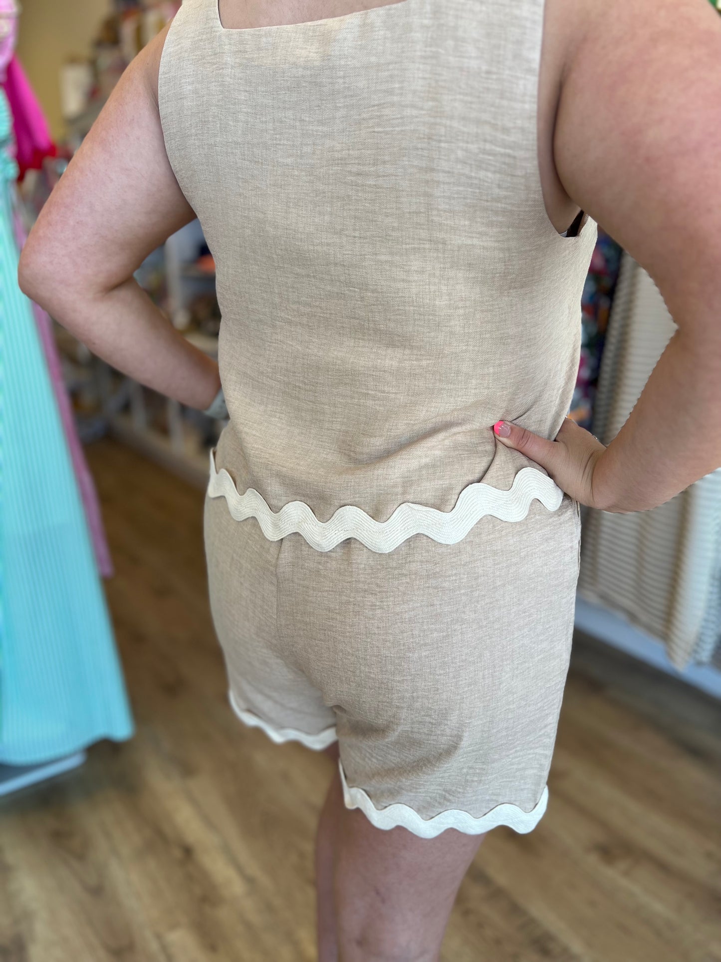"Match Made in Heaven" Beige Ric Rac Two-Piece Short Set