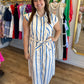 “Anchors Away” Natural Blue Stripe Belted Midi Dress