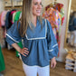 "Scallops & Shells" Denim Scallop 3/4 Sleeve Top