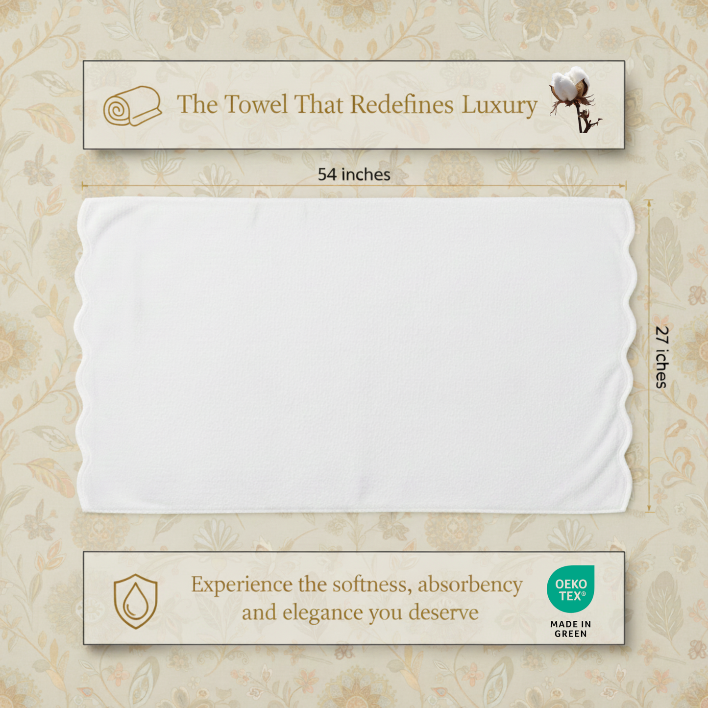 Luxury Cotton Hand Towels with Scallop Piping: Pink Piping / Hand Towel (4 Piece Set)