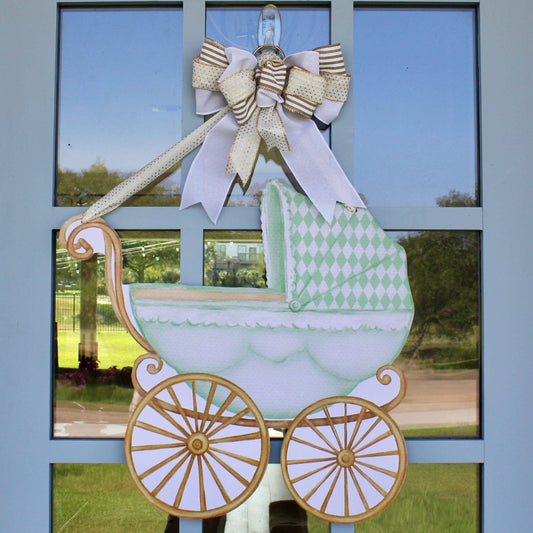 "Welcome Baby" Green Carriage Door Hanger