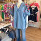Land of Lovely Curvy Denim Embroidery Top