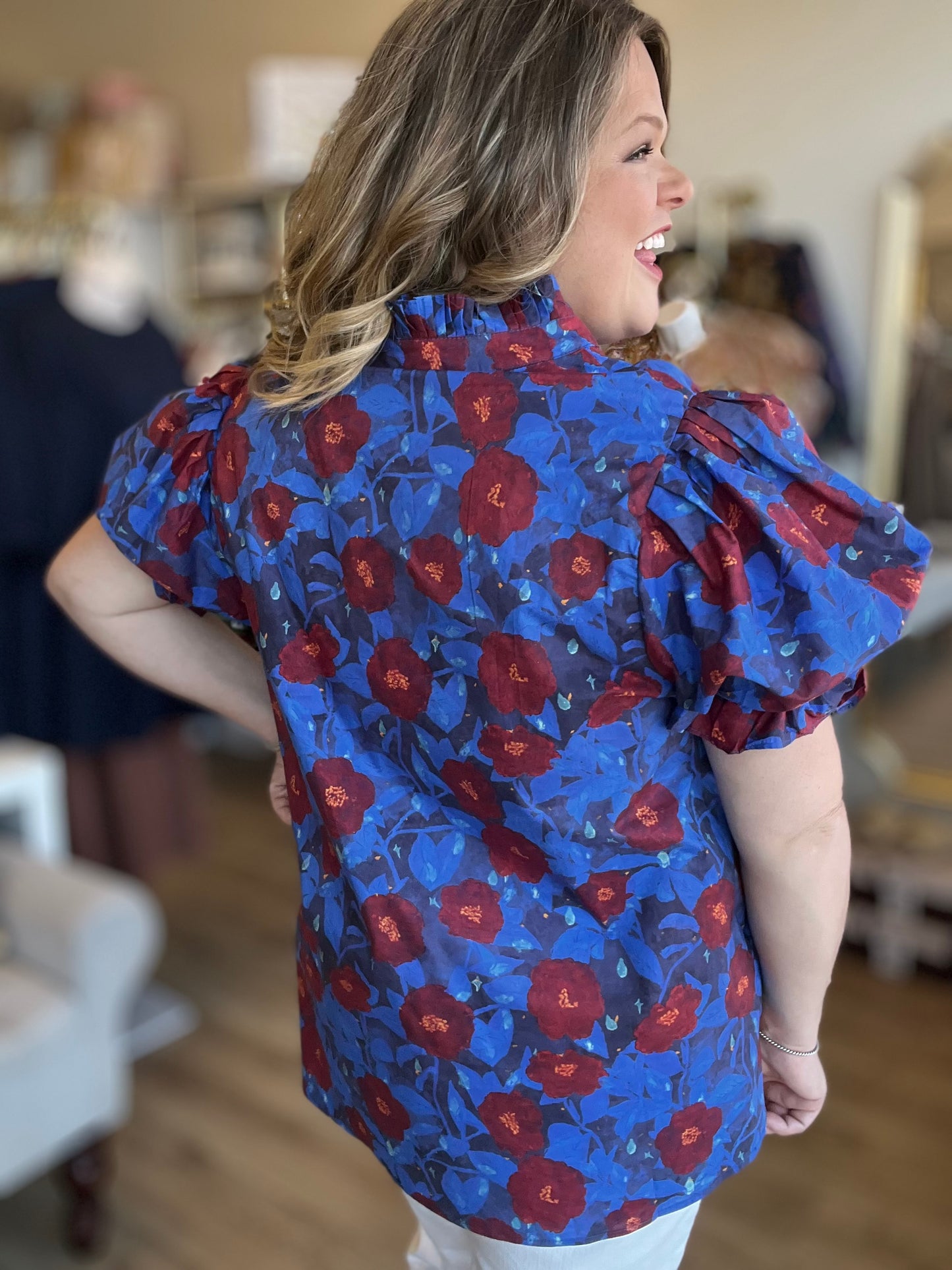 Midnight Moonflowers Curvy Blue Floral Top - FINAL SALE