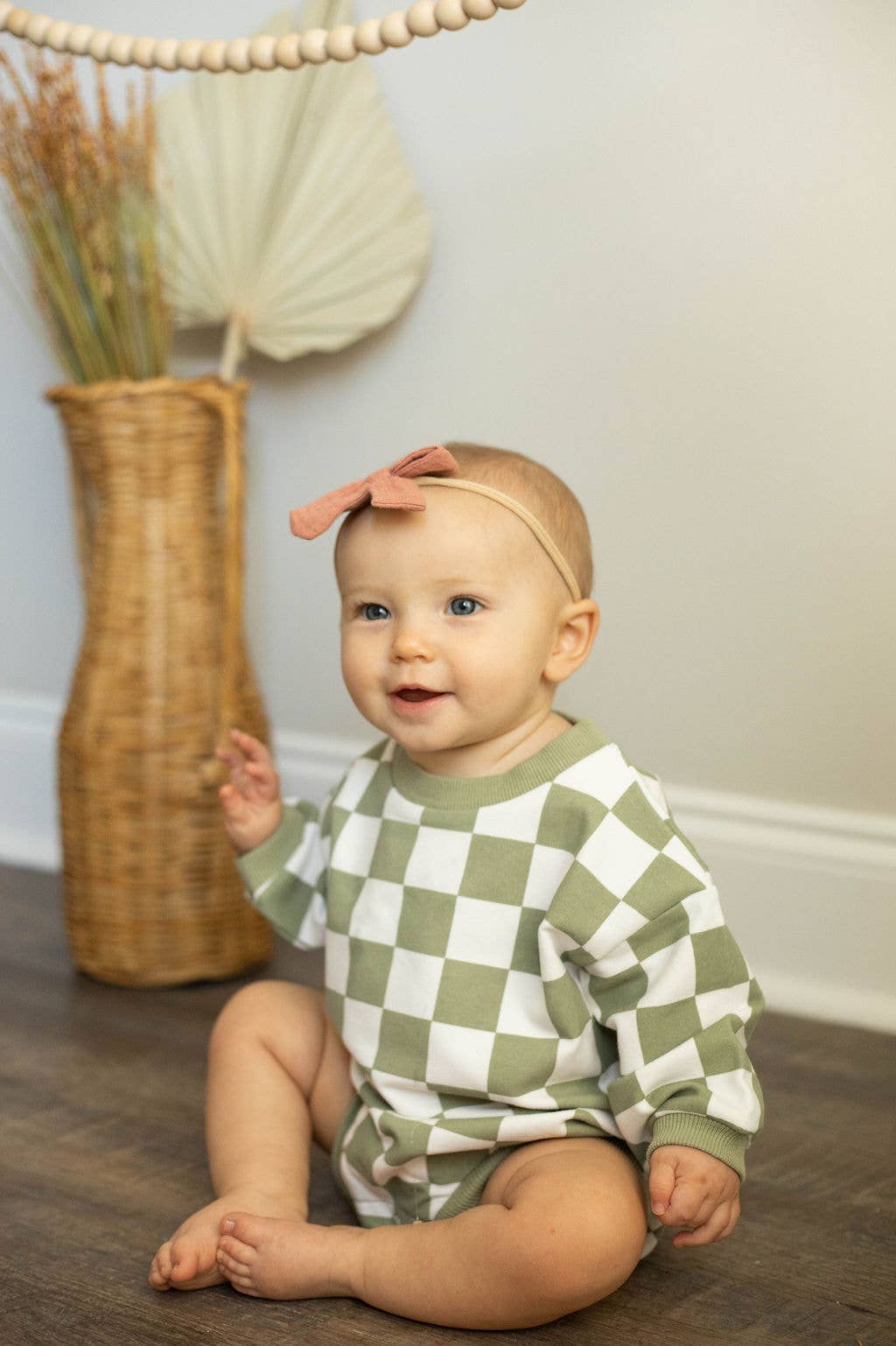 Olive Green Oversized Checkered Bubble Romper