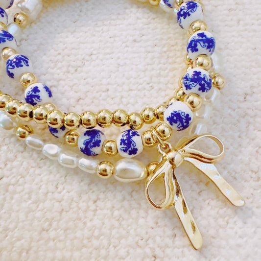 Floral Ceramic Beaded Bracelet Set