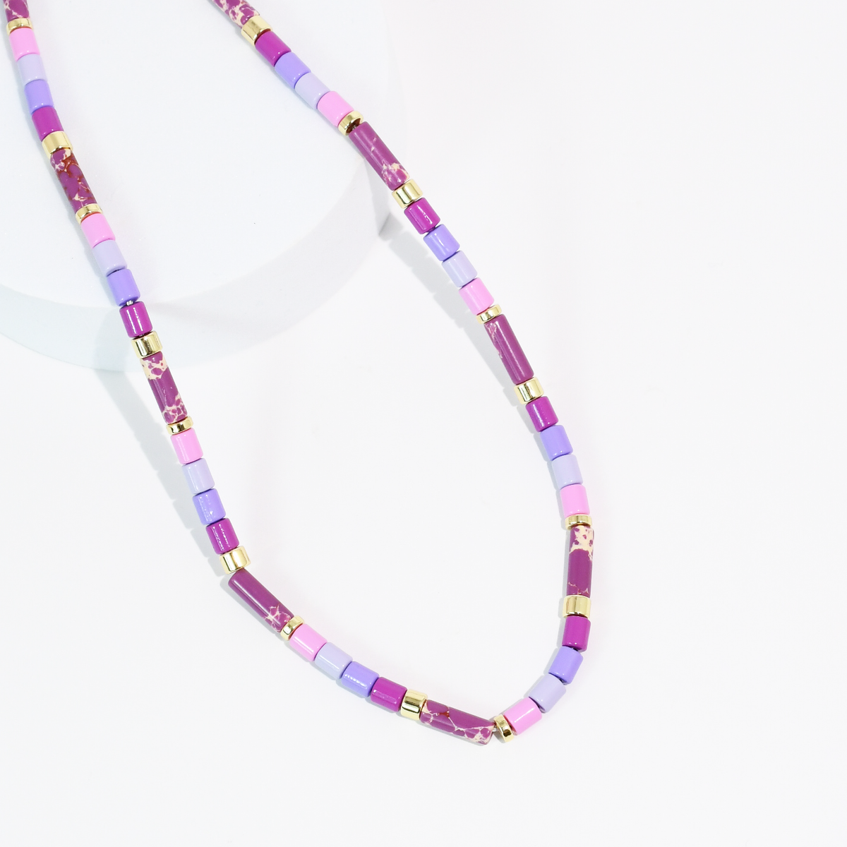 Purple Beaded Tile Necklace