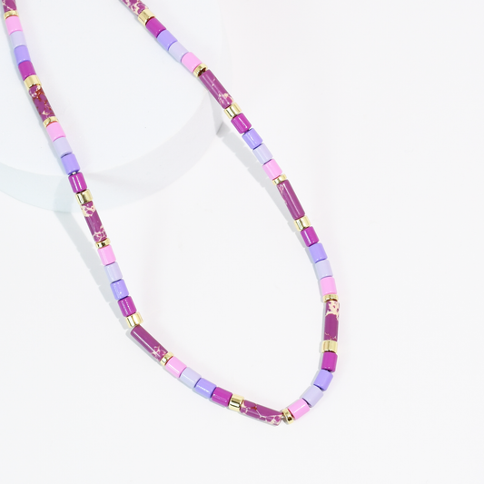 Purple Beaded Tile Necklace