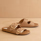 Almond Woven Slide with Oversized Gold Buckles