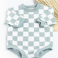 Slate Blue Oversized Checkered Bubble Romper