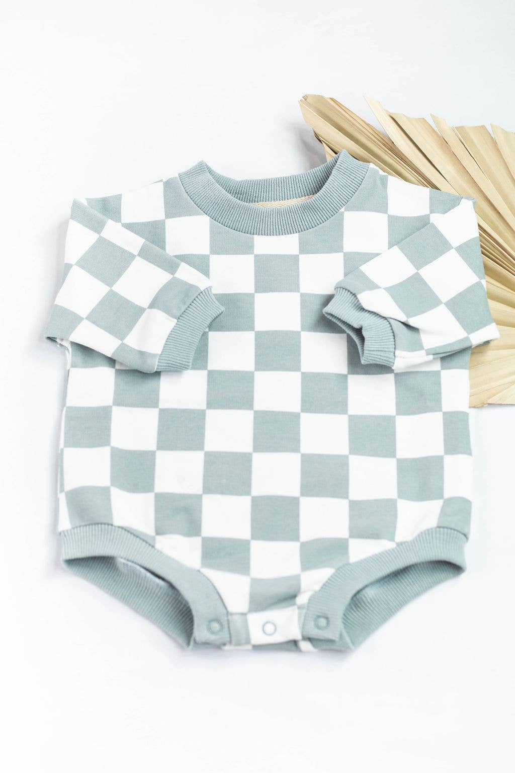 Slate Blue Oversized Checkered Bubble Romper