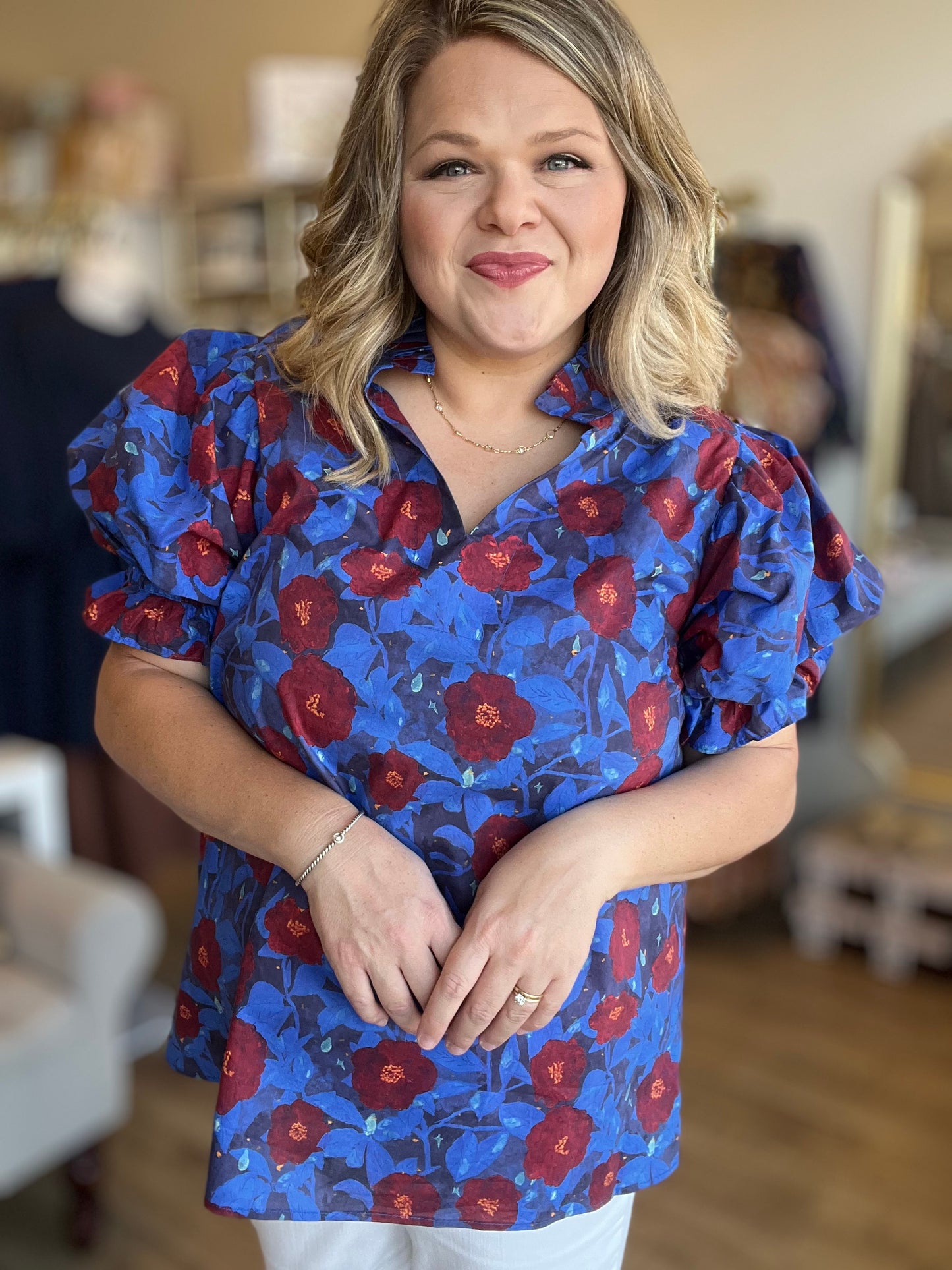 Midnight Moonflowers Curvy Blue Floral Top - FINAL SALE