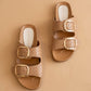 Almond Woven Slide with Oversized Gold Buckles