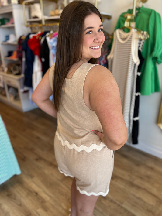 "Match Made in Heaven" Beige Ric Rac Two-Piece Short Set