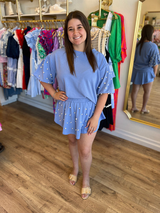 “Oh How You Sparkle” Periwinkle Pearl Skort Set