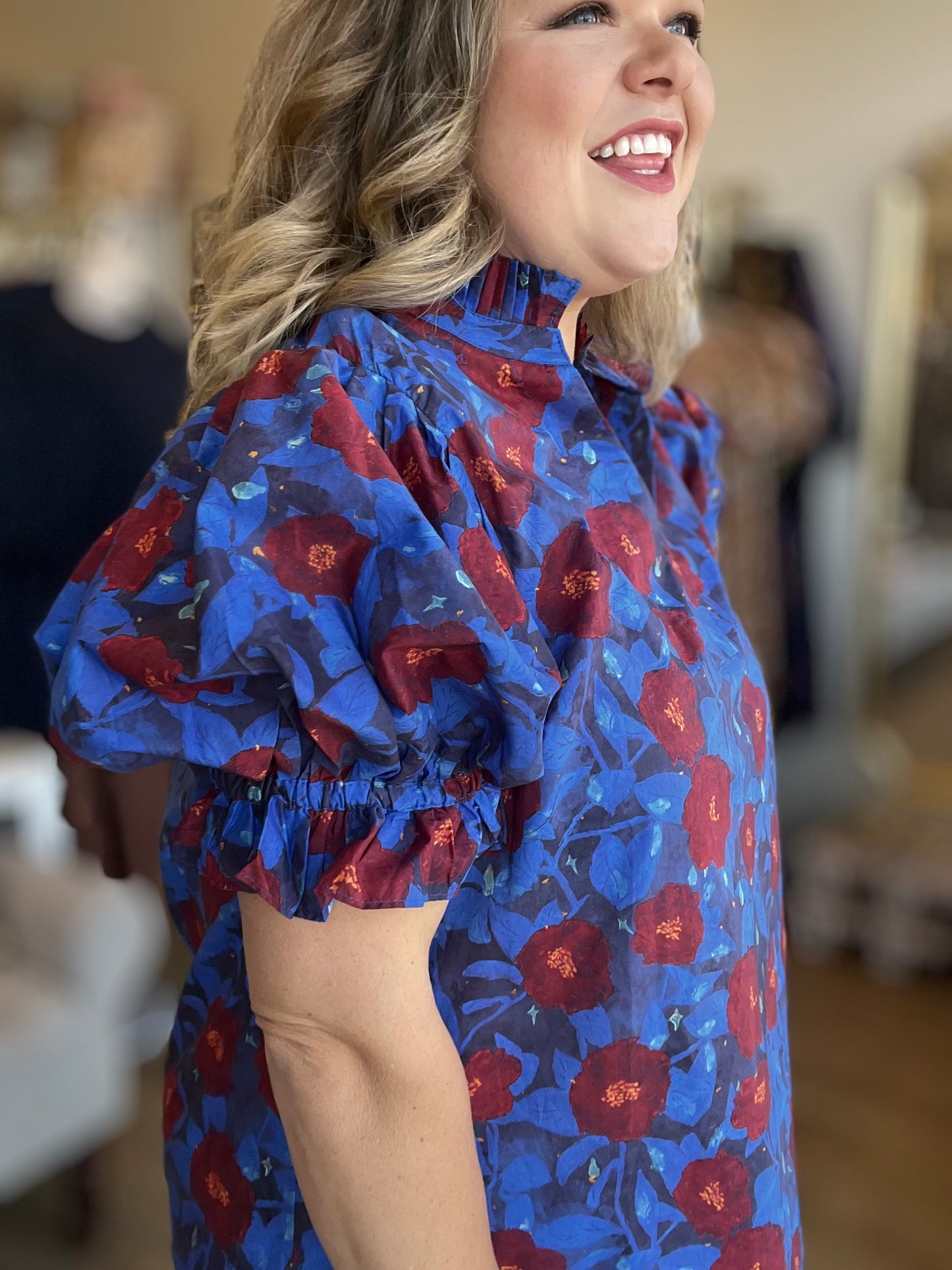 Midnight Moonflowers Curvy Blue Floral Top - FINAL SALE