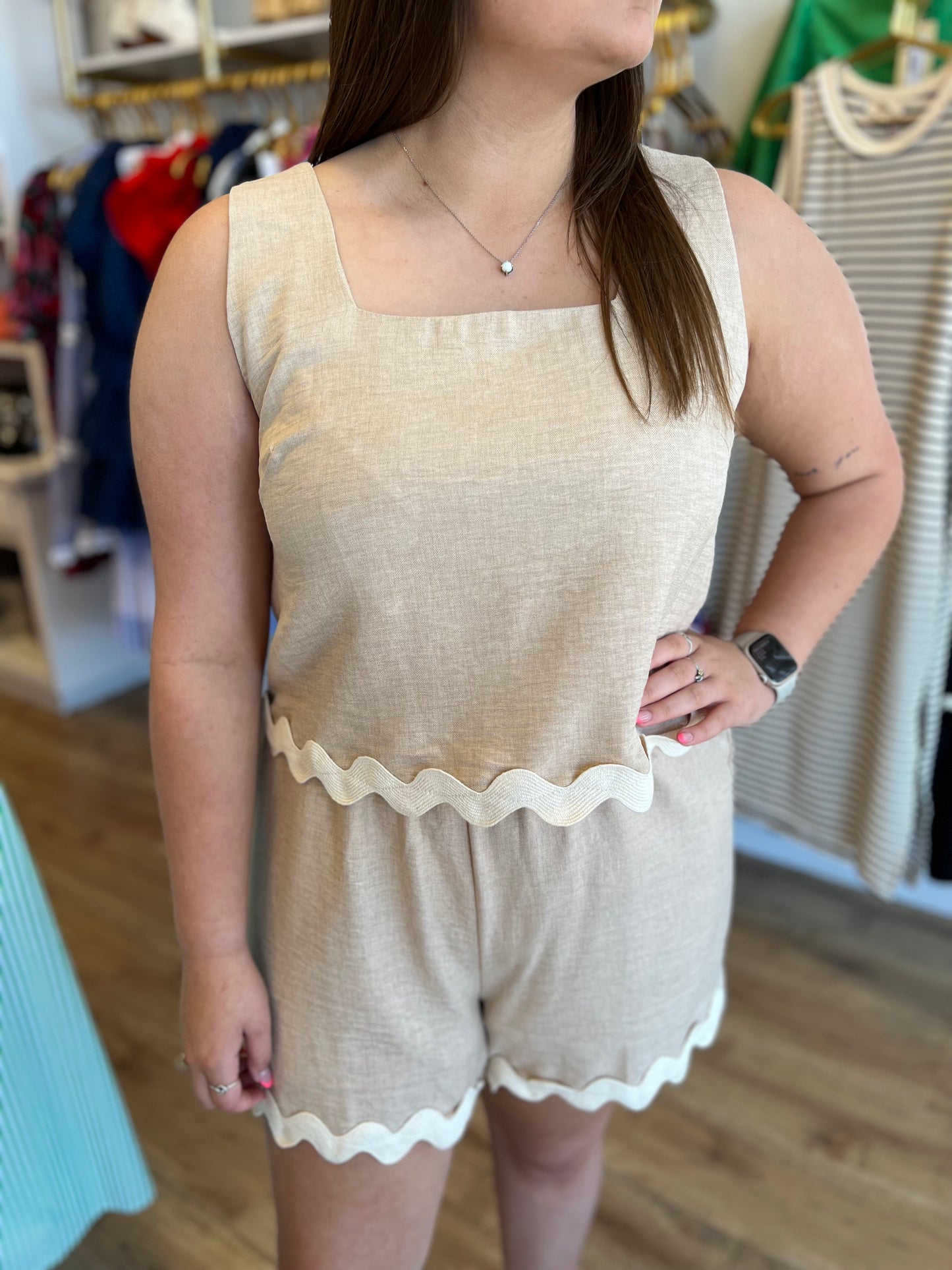 "Match Made in Heaven" Beige Ric Rac Two-Piece Short Set