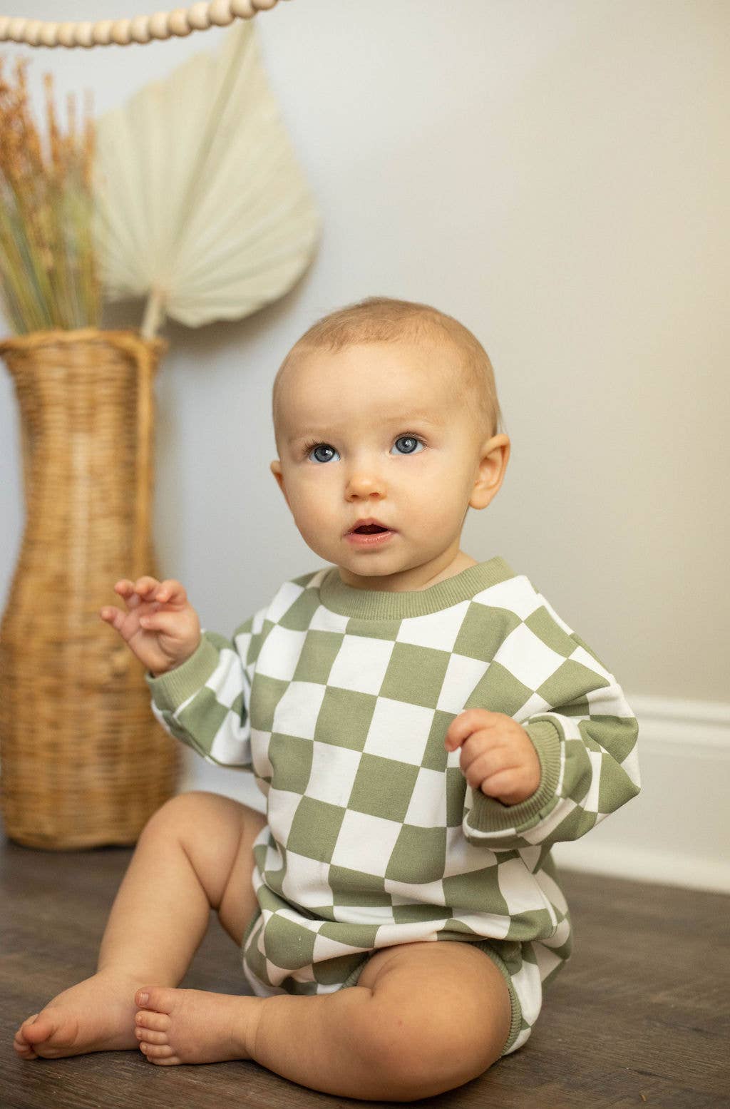 Slate Blue Oversized Checkered Bubble Romper