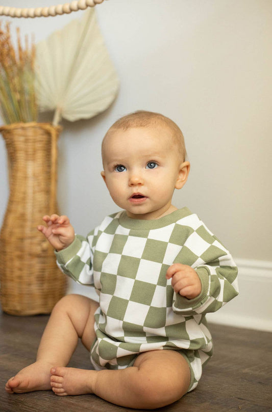 Slate Blue Oversized Checkered Bubble Romper