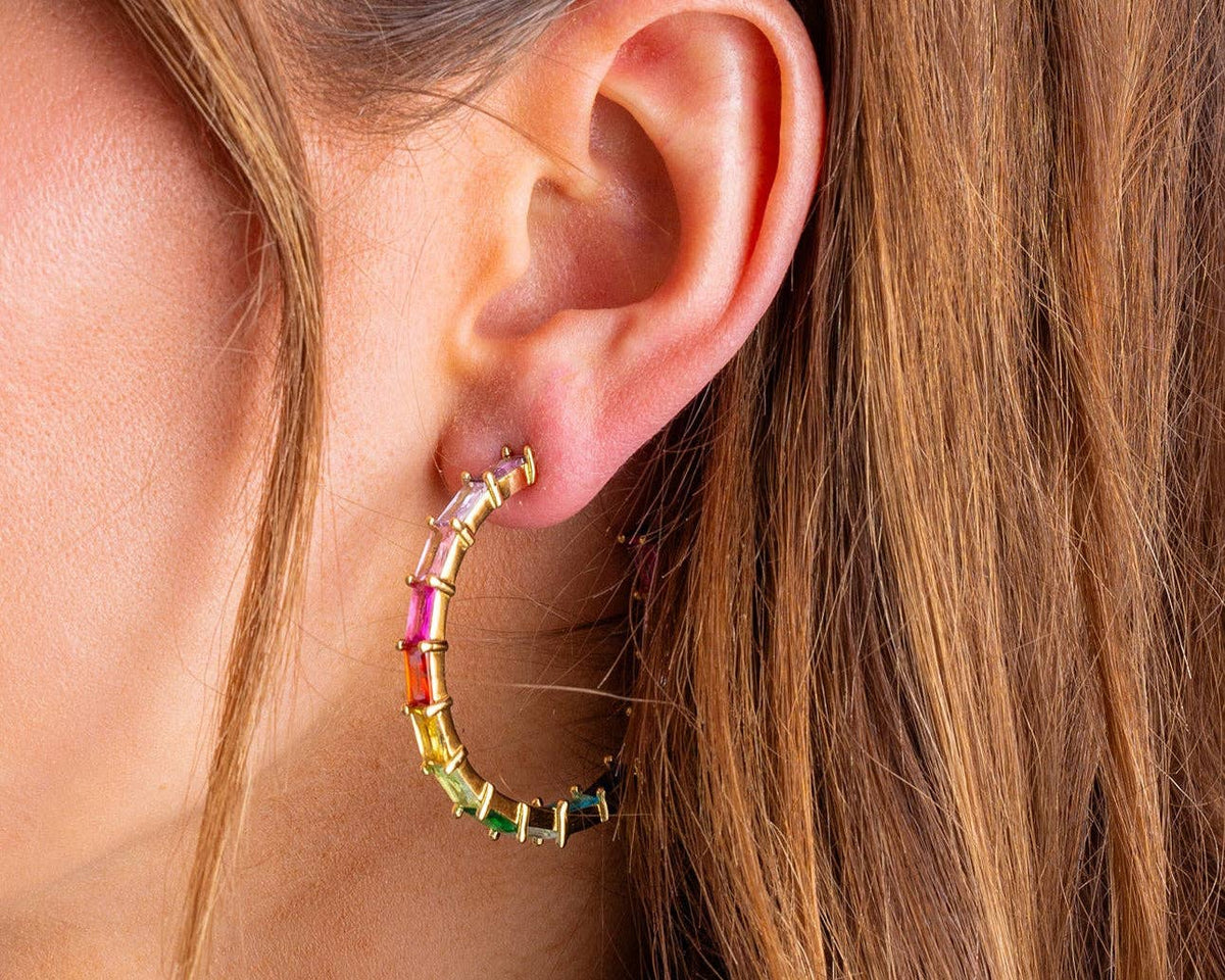 Colorful Gem Hoop Earrings