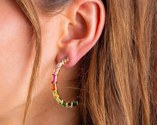 Colorful Gem Hoop Earrings