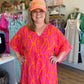 "Meet Me in Mexico" Pink and Orange Leaf Print Maxi Dress